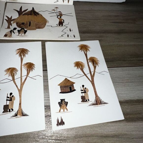 Vintage Wood Cut Veneer Blank Cards Caribbean Handmade Set 10 4”X5.5” Ethnic - Picture 5 of 10